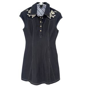Y2K XS sleeveless polo-style denim Collared Mini Dress Polo Western Cowgirl